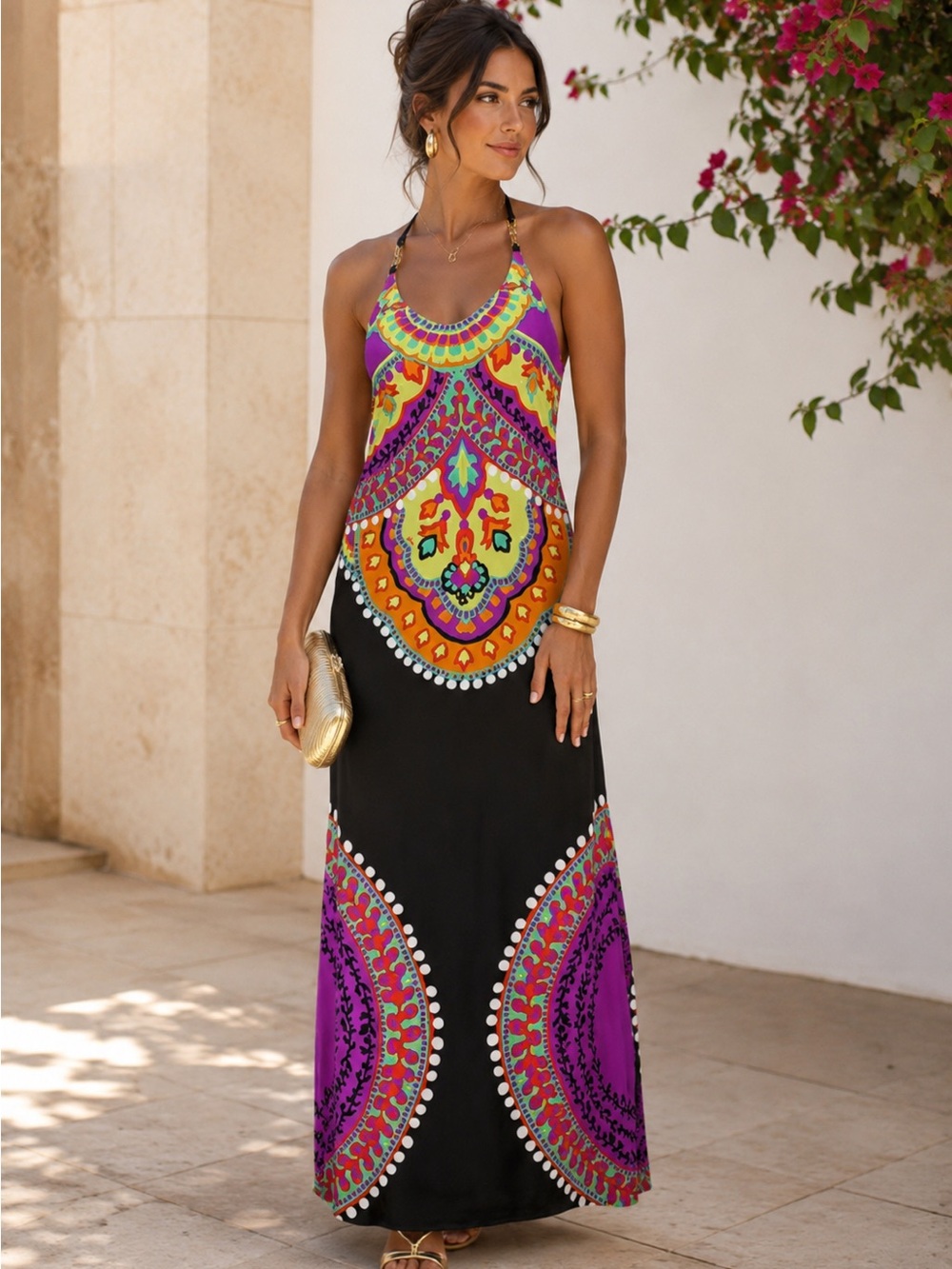 Trina Turk Nuevo Sol Colorful Bold Print Maxi Dress Resort Vacation Size Medium